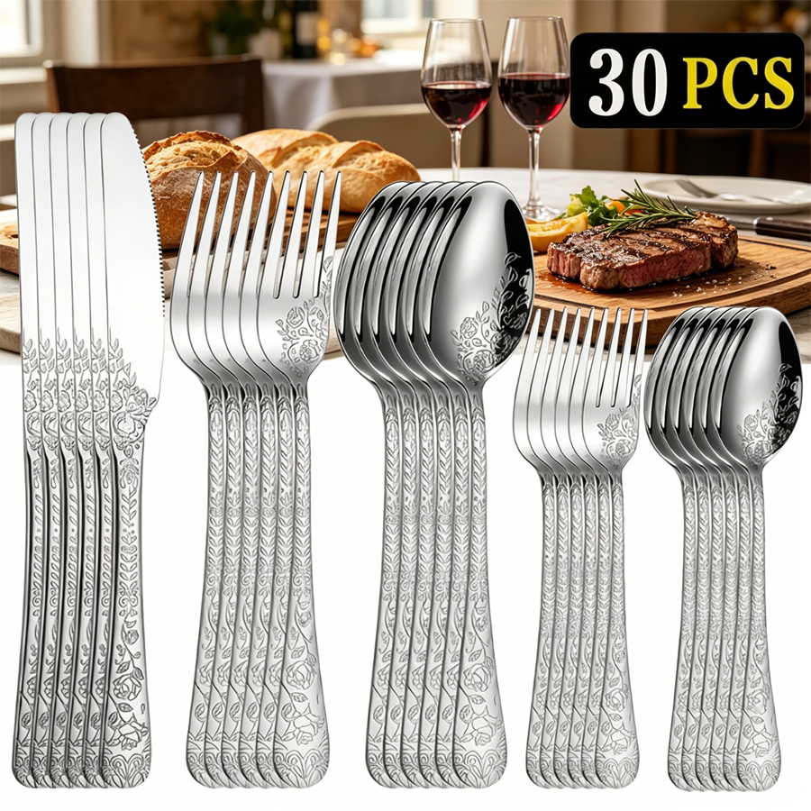 Vintage Collectible Spoons - 30-piece stainless steel cutlery set, featuring