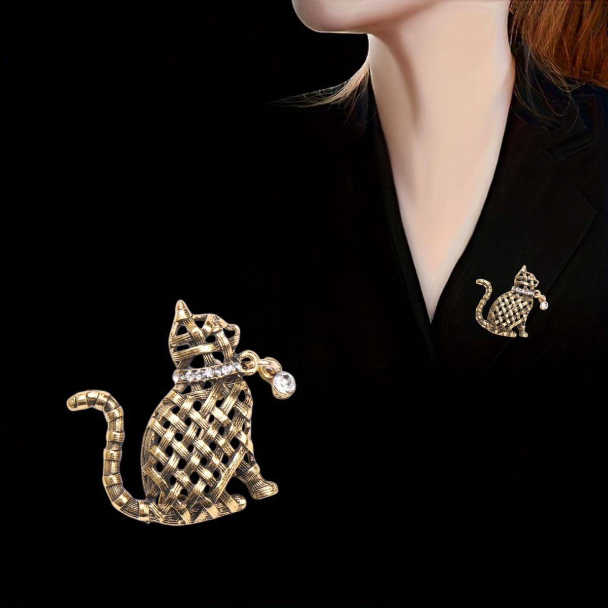 Ornate Woven Cat Brooch Collec - Collectible Vintage Brooches บทวิจารณ์และราคา