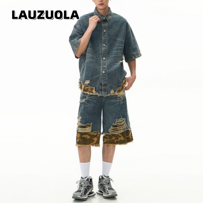 Men's Distressed Ripped Denim  - Vintage Zipper บทวิจารณ์และราคา