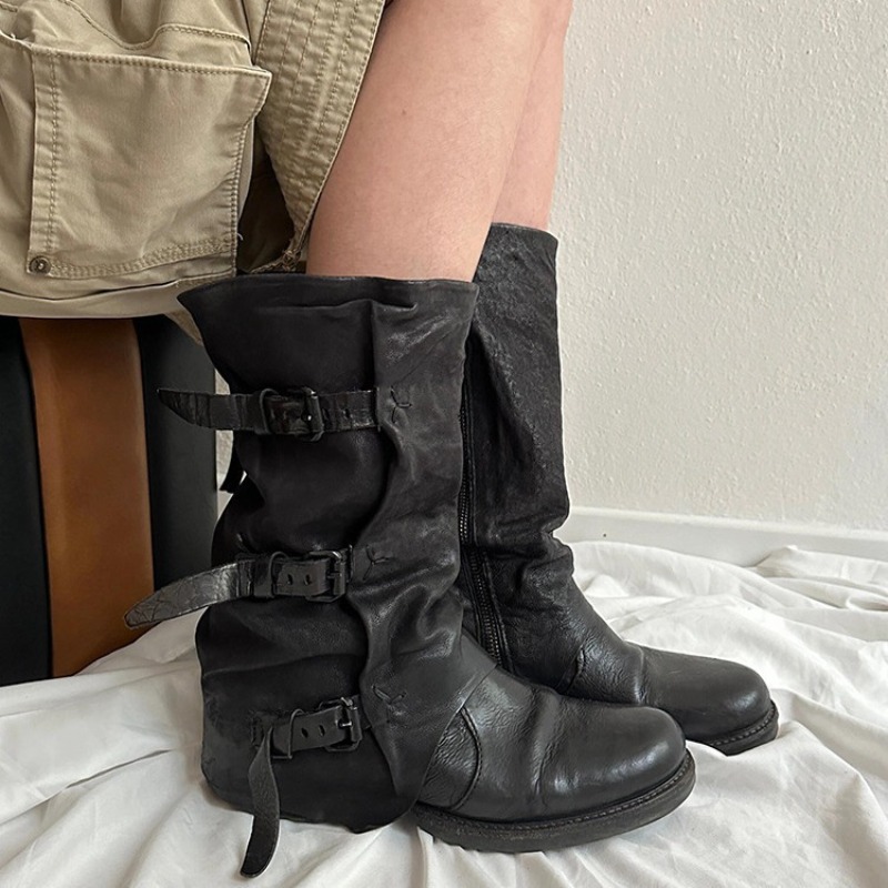 Black Belt Buckle Pleated Mid- - Vintage Zipper บทวิจารณ์และราคา