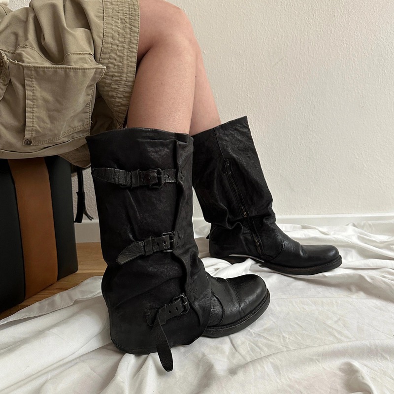 Black Belt Buckle Pleated Mid- - Vintage Zipper บทวิจารณ์และราคา